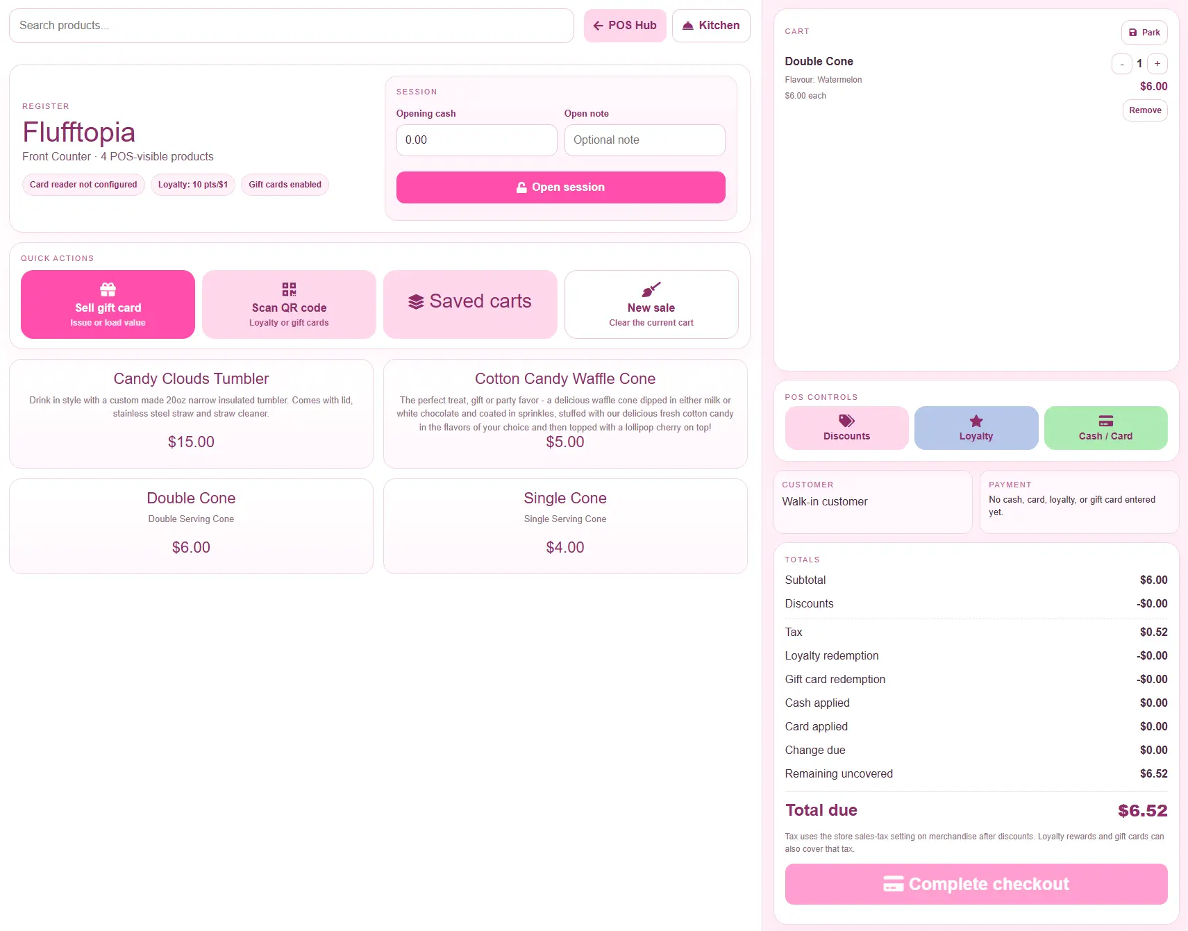 Point-of-sale order screen