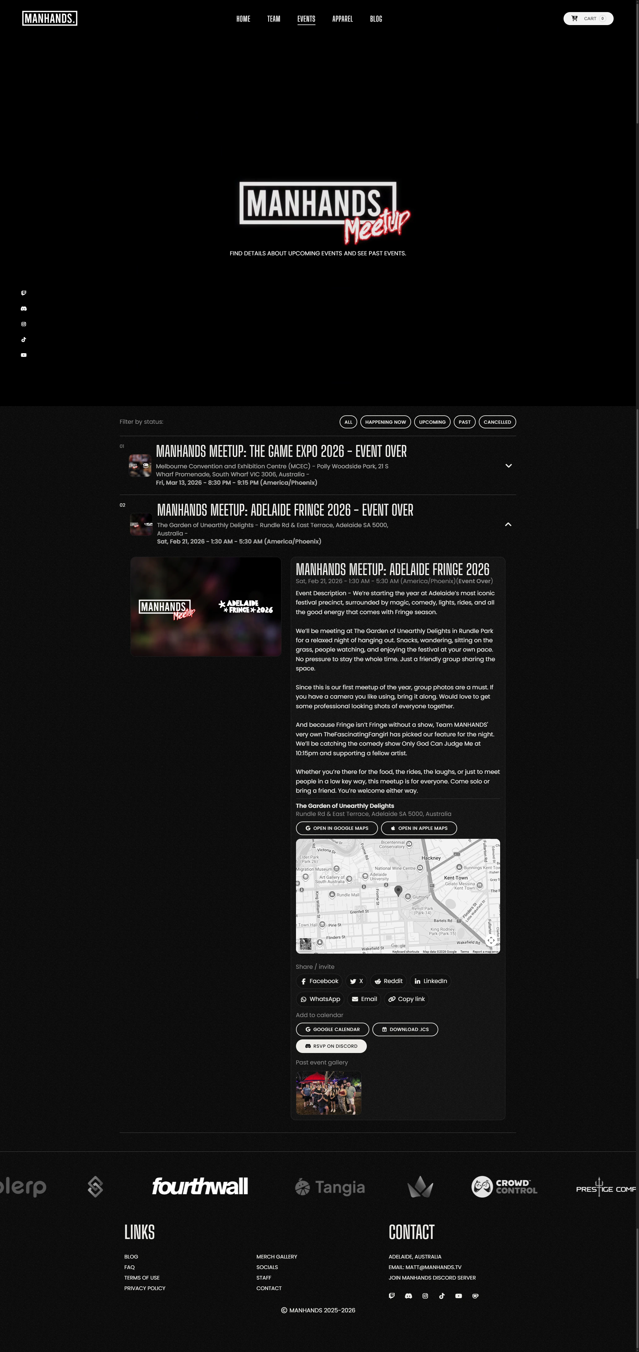 A full events management section with admin backend
